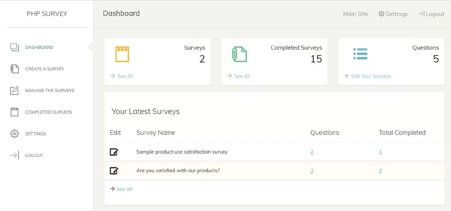 php survey script administration panel