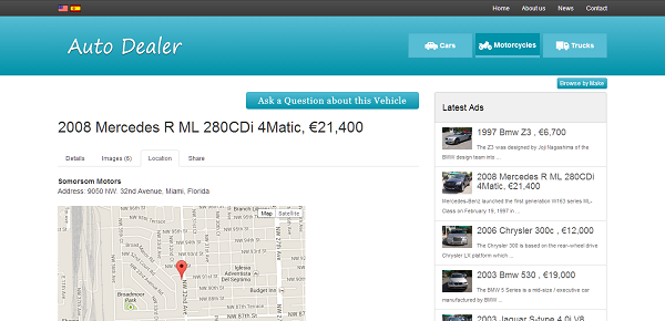 Revenda de Carros: Detalhes do veículo - Mapa do Google Maps