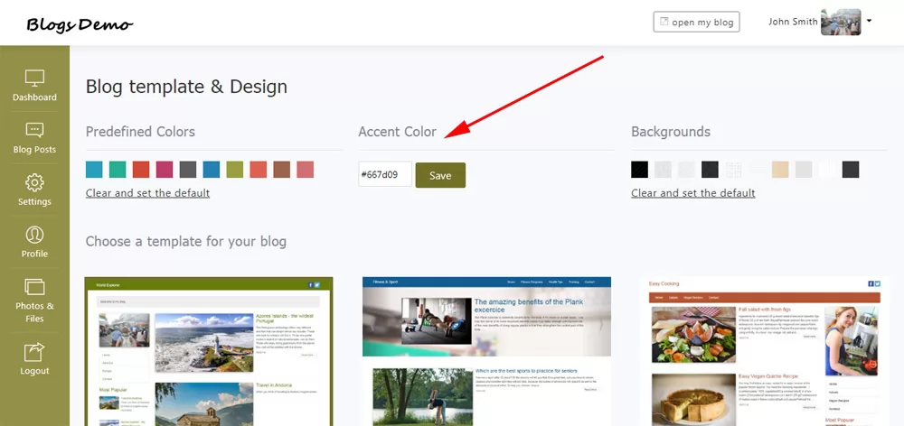 Blog colors customization