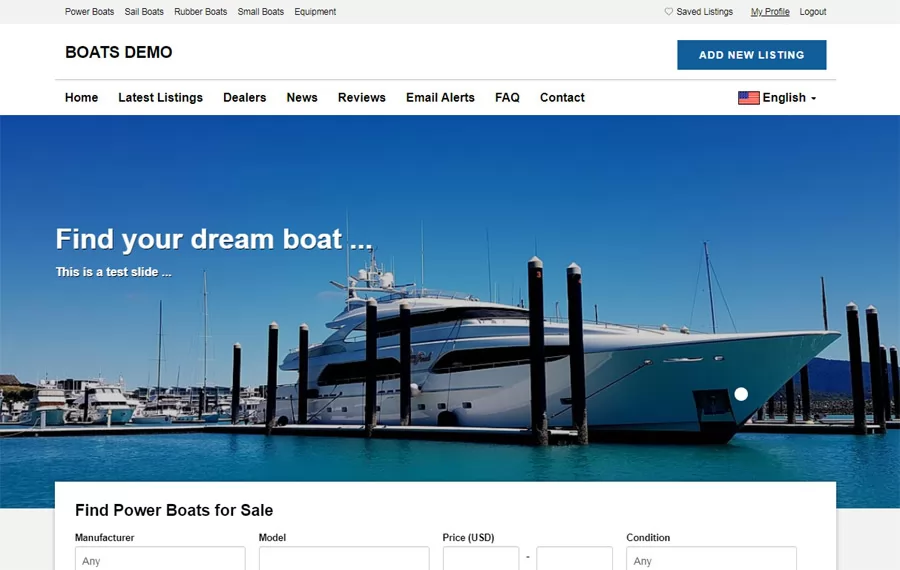 Portal de Barcos: Página inicial do template padrão