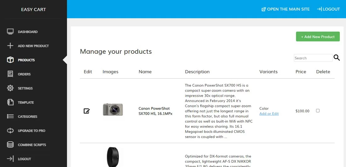 Listing and managing the products