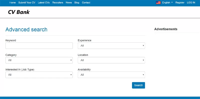 Banque de CV: Formulaire de recherche avancée