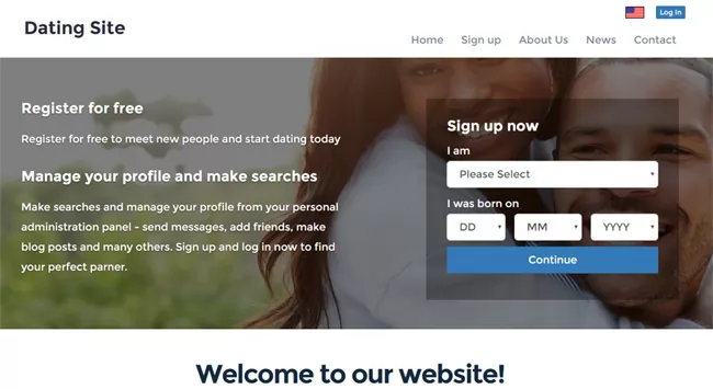 Site de Namoro PHP: Página inicial do site