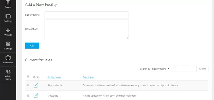 Marketplace de Hotéis: Instalações do hotel