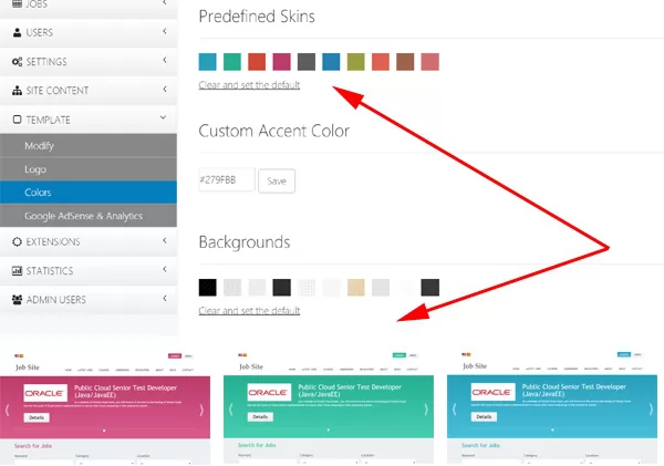 change skins set custom accent colors jobs portal