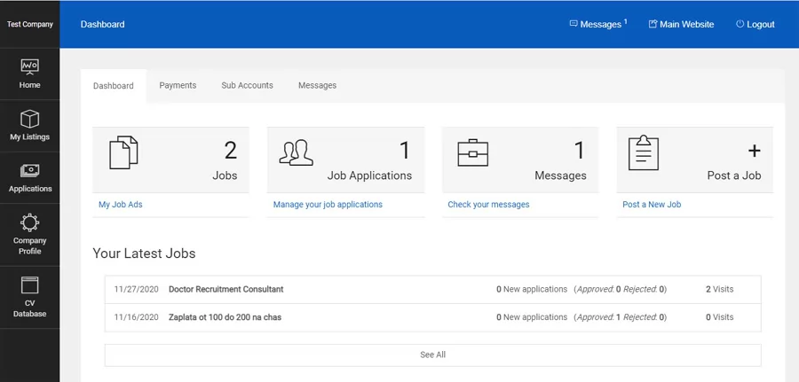 Novo painel de administração do empregador