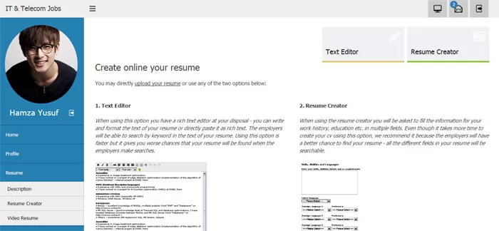 Portal de Empleo: Crear un currículum en el panel de administración del solicitante de empleo