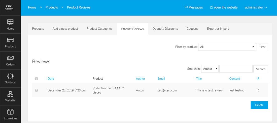 Tienda Online PHP: Reseñas de productos