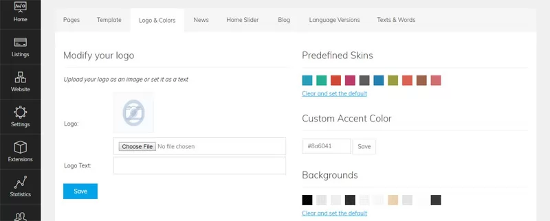New functionality to change the website colors from the admin panel