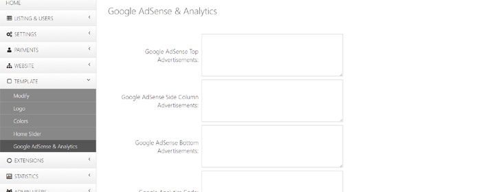 Portal Inmobiliario: Agregar anuncios de Google AdSense o código de Google Analytics