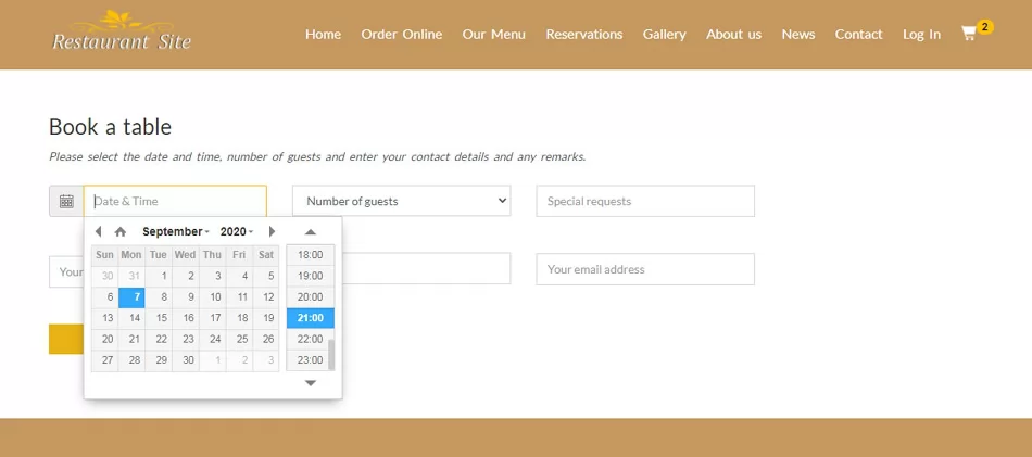 Sitio Web de Restaurante: Reservar una mesa