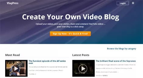 Sistema de Vlogs Demo da interface do cliente