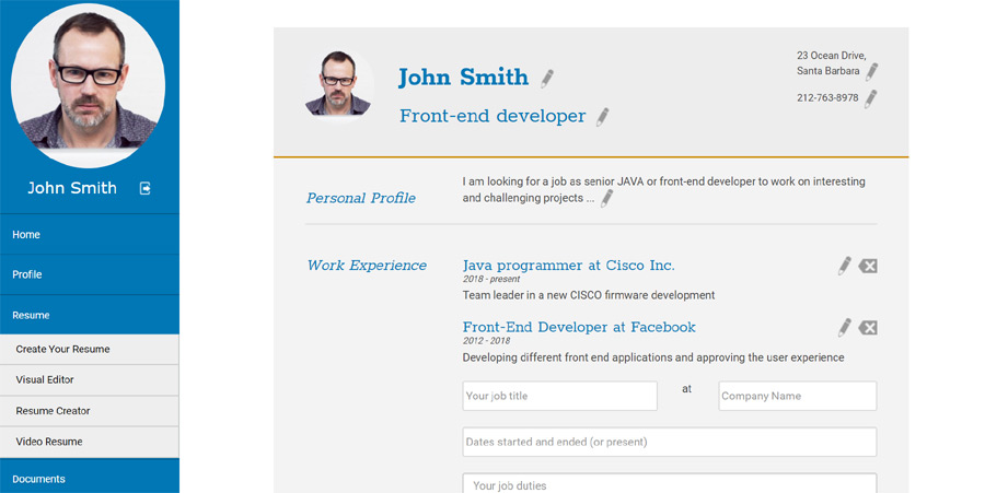 php job script New Visual Resume Editor