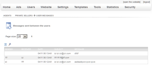 real estate User Messages page