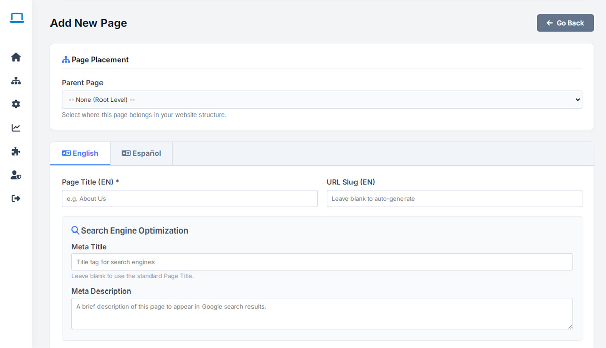websiteadmin feature: flexible page management & content creation