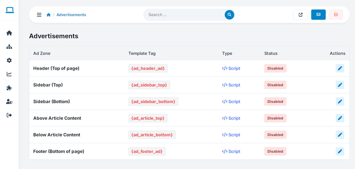 websiteadmin feature: professional advertisement management