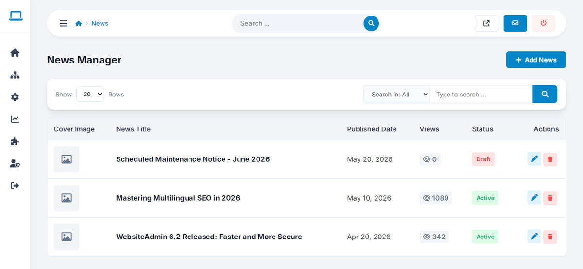 websiteadmin feature: complete news publishing system