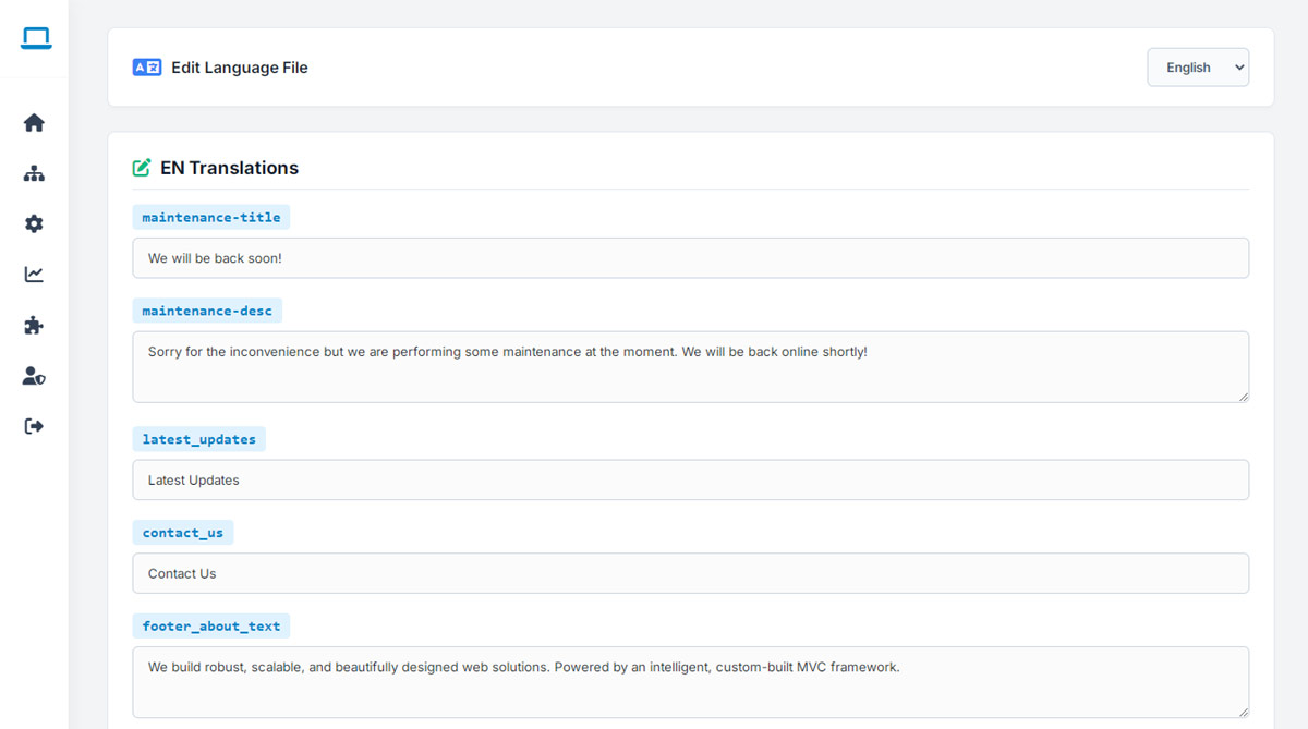 websiteadmin feature: interface text management