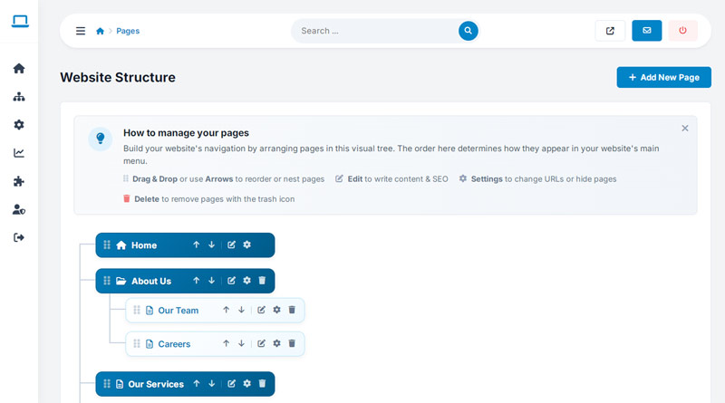 cms pages management drag and drop