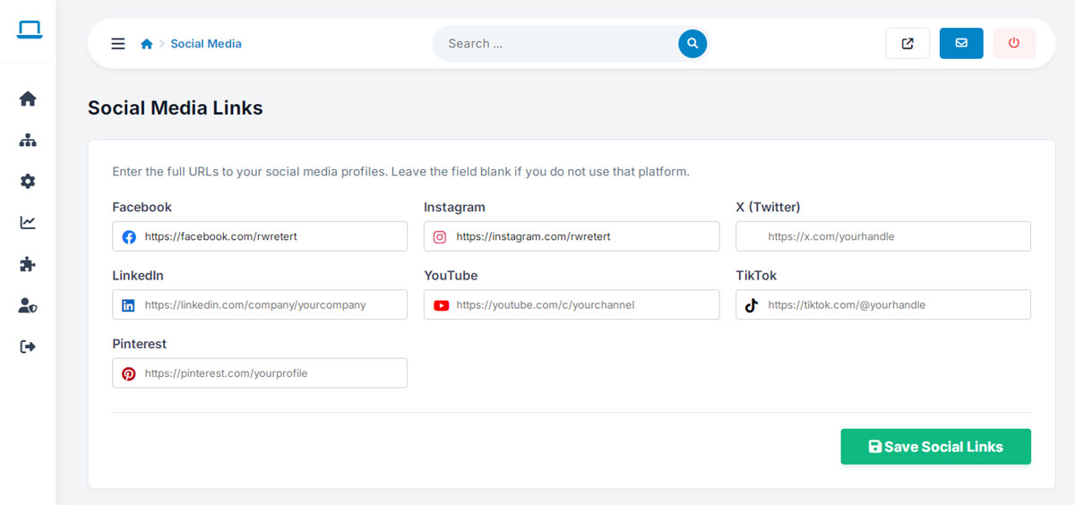 websiteadmin feature: integrated social media management