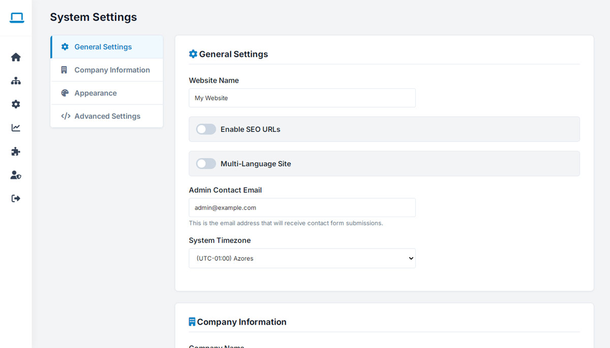 websiteadmin feature: complete website configuration & settings control