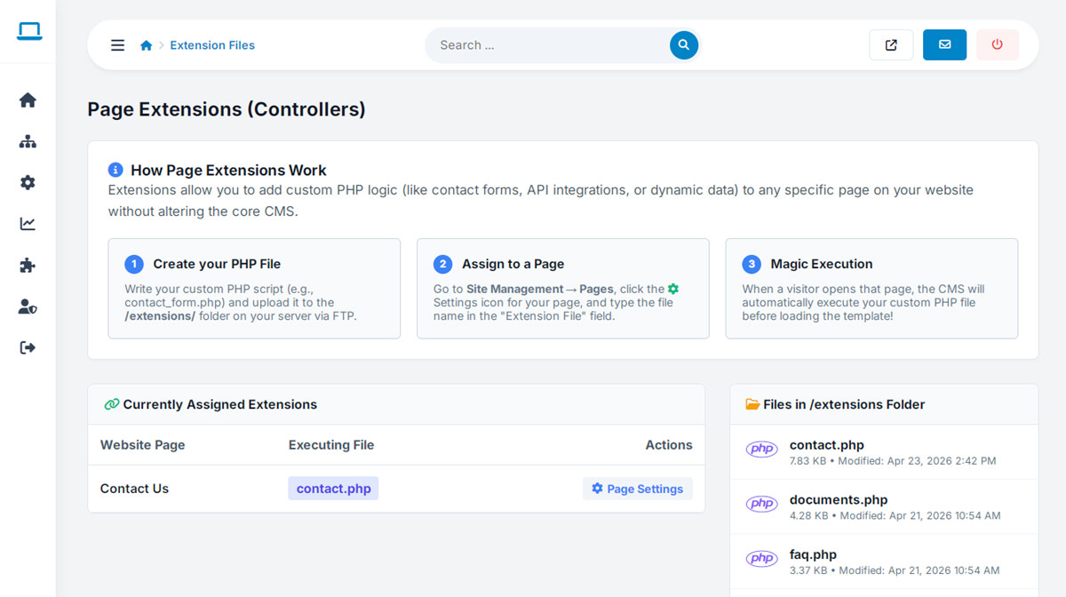 websiteadmin feature: create unlimited possibilities with extensions & custom modules