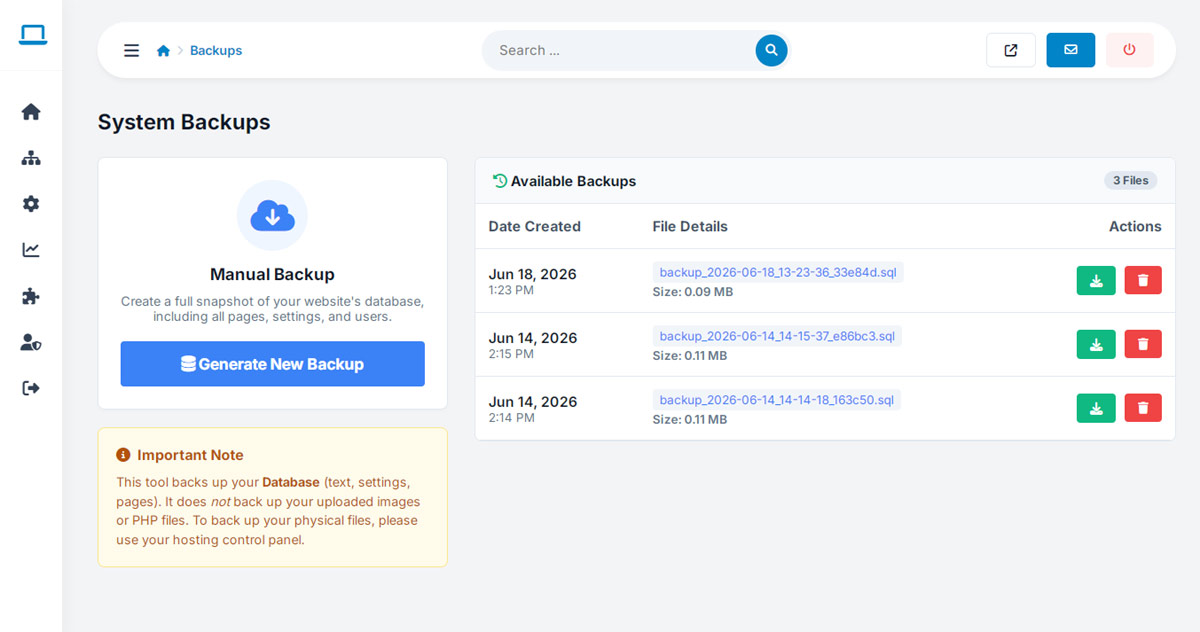 websiteadmin feature: reliable backup & restore management