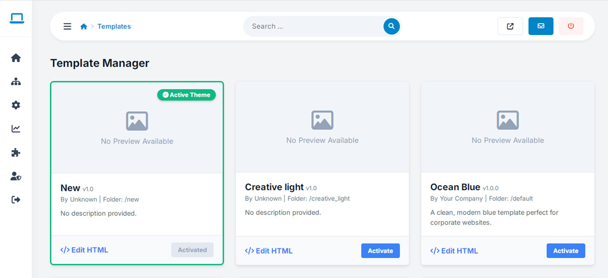 websiteadmin feature: flexible template & theme management