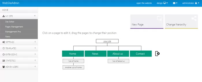 drag and drop pages management php cms